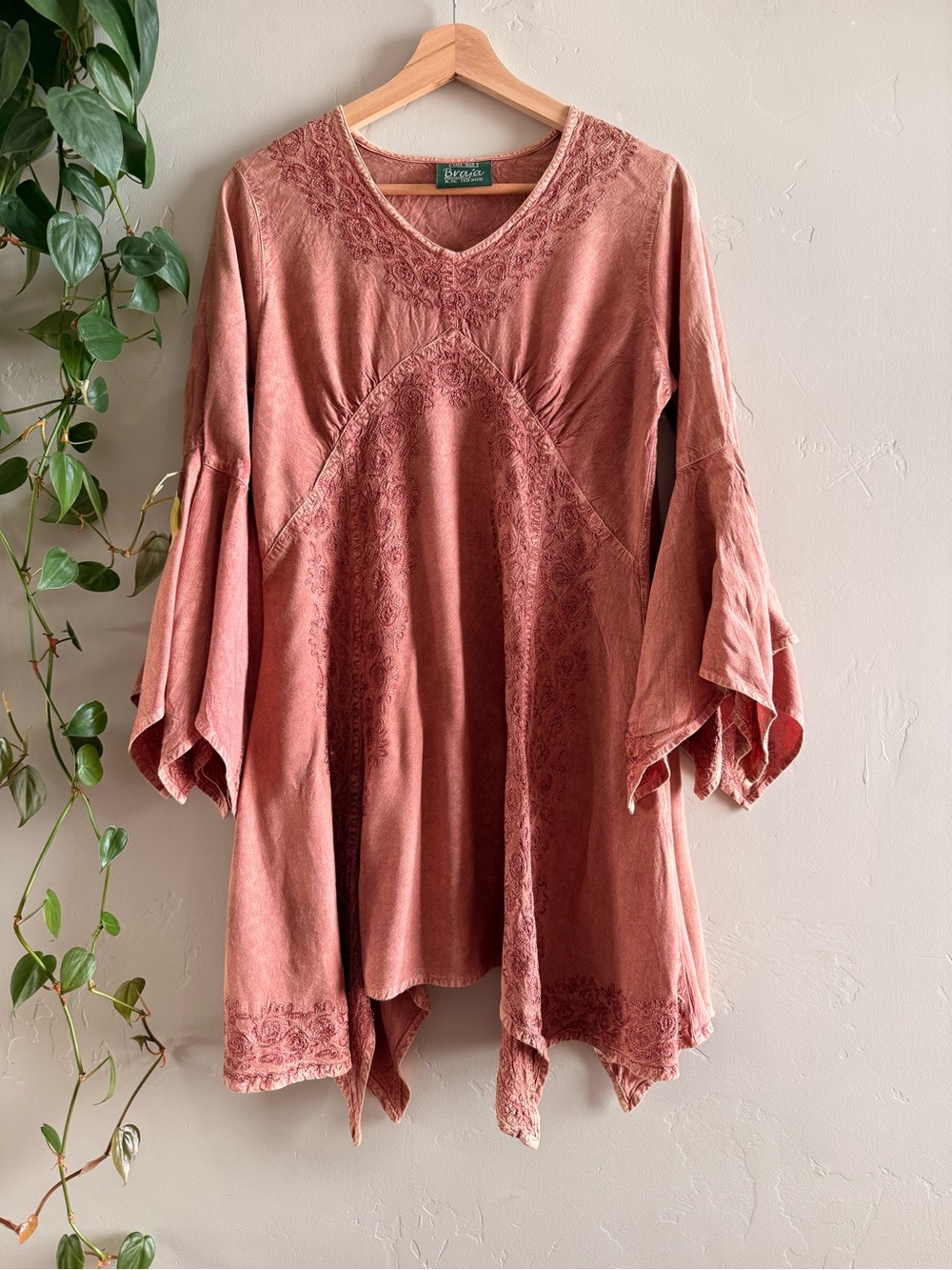 Braja Dusty Rose Boho V-Neck Embroidered Dress